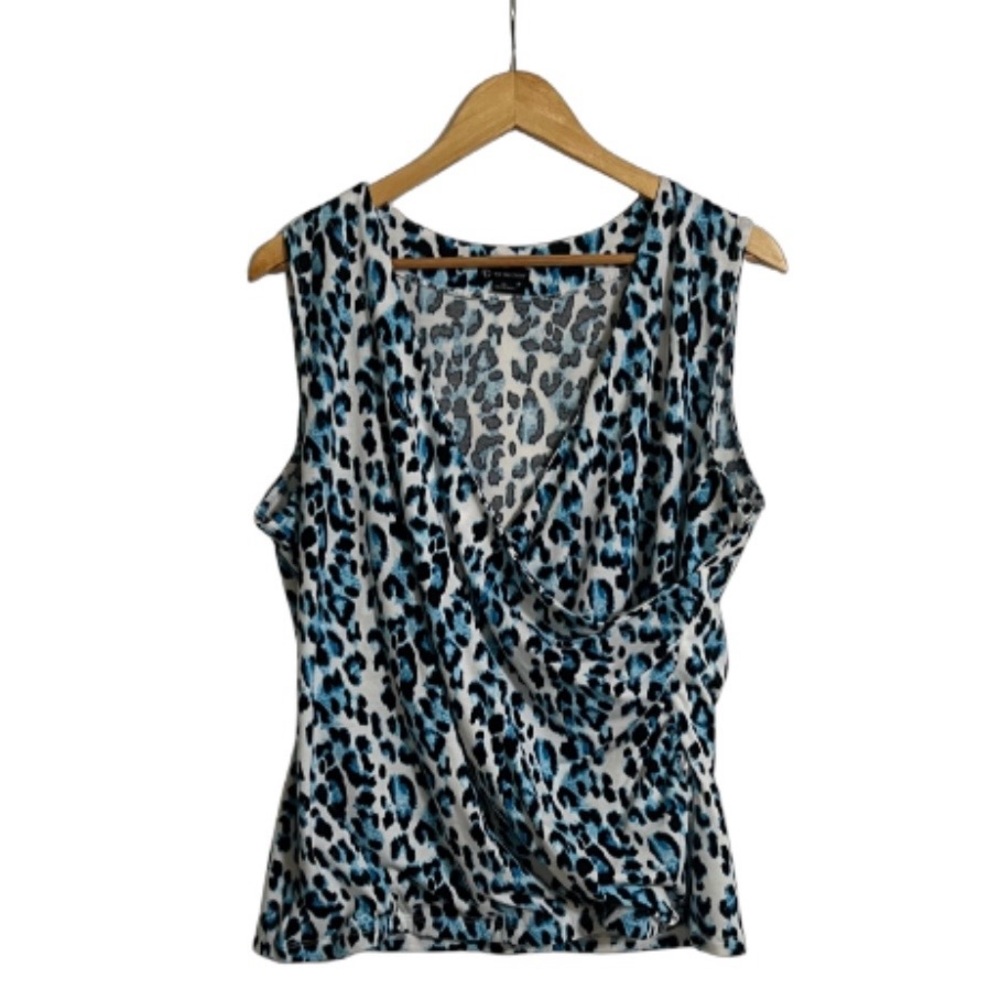 New Directions Blue and Black Leopard Print Blouse